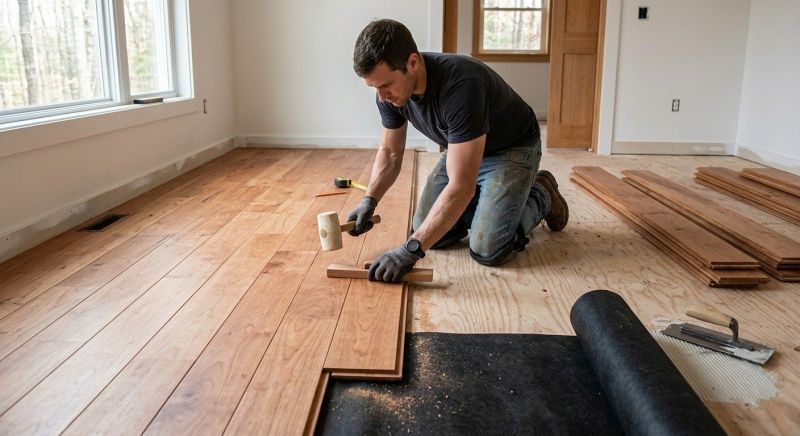 Cherry Floor Installation in Kennebunkport, ME