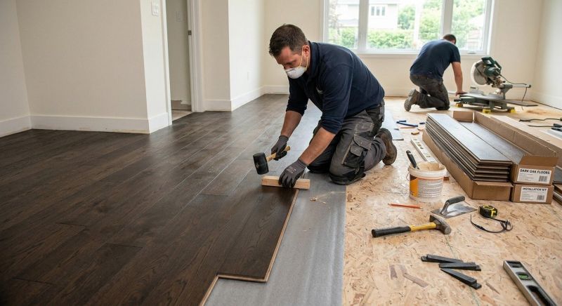 Dark Wood Floor Installation in South Portland, ME